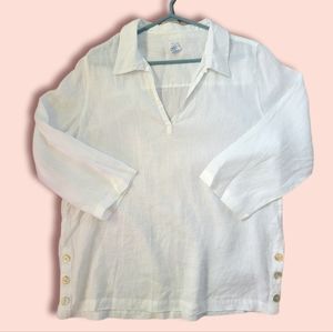 Sigrid Olsen white linen button shirt size large